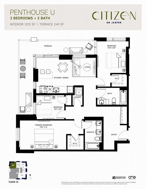 3 bed 2 bath Penthouse U at Citizen on Jasper, Alberta, T5K 0M5